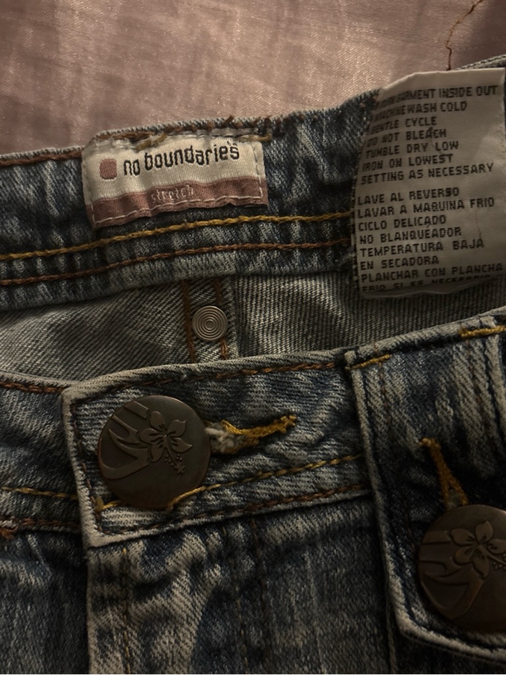 No Boundaries Light Blue Washed Stretch Jeans with Floral Buttons